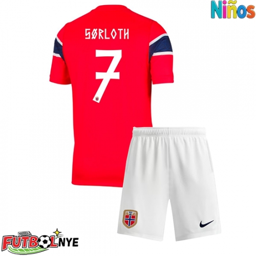 Camiseta Noruega Alexander Sorloth #7 Primera Equipación para niños Mundial 2026 manga corta (+ pantalones cortos)